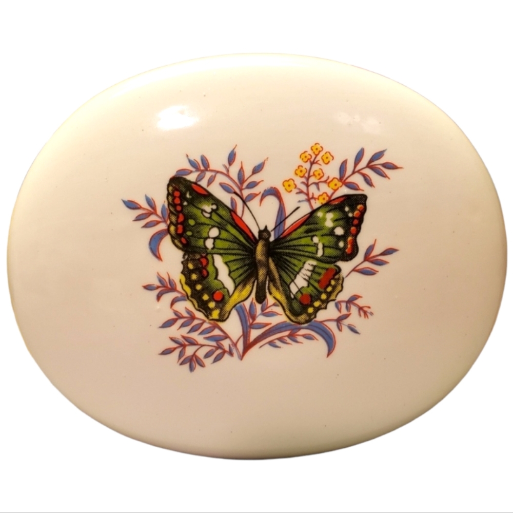 Vtg UCGC Butterfly Trinket Jewelry Ceramic Box